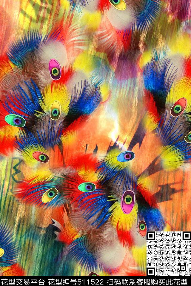 彩色纹路抽象羽毛抽象数码印花华亿平台下载（图片编号: 511522） - 瓦栏（Walan）