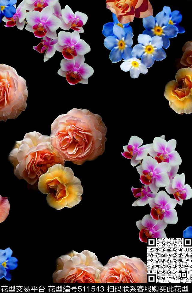 时尚数码花卉数码印花华亿平台下载（图片编号: 511543） - 瓦栏（Walan）