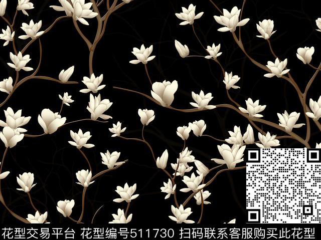 花卉优雅玉兰花数码印花华亿平台下载（图片编号: 511730） - 瓦栏（Walan）