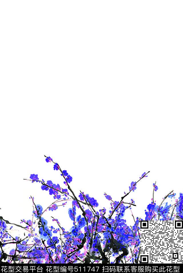 中国风梅花水墨数码印花华亿平台下载（图片编号: 511747） - 瓦栏（Walan）