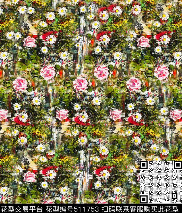流行时尚花卉数码印花华亿平台下载（图片编号: 511753） - 瓦栏（Walan）