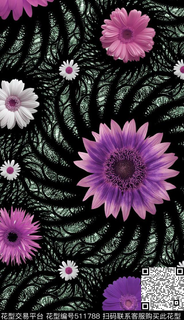 复古钝色金属质感花卉数码印花华亿平台下载（图片编号: 511788） - 瓦栏（Walan）