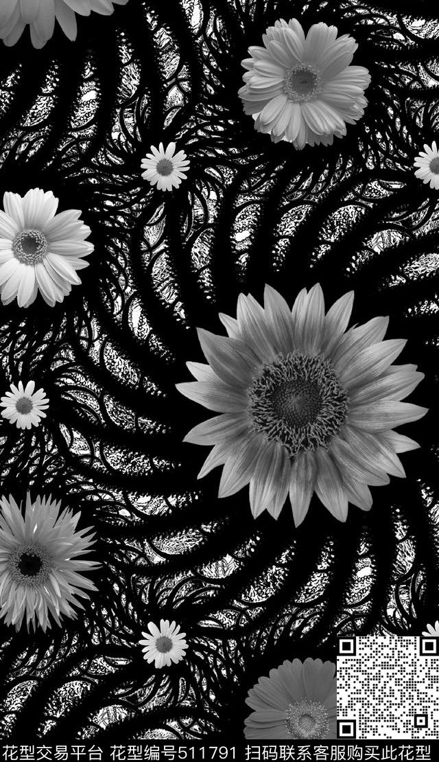 钝色金属质感复古花卉数码印花华亿平台下载（图片编号: 511791） - 瓦栏（Walan）