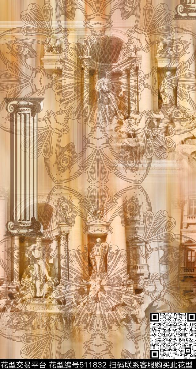 欧美风时尚流行元素高端大气数码印花华亿平台下载（图片编号: 511832） - 瓦栏（Walan）