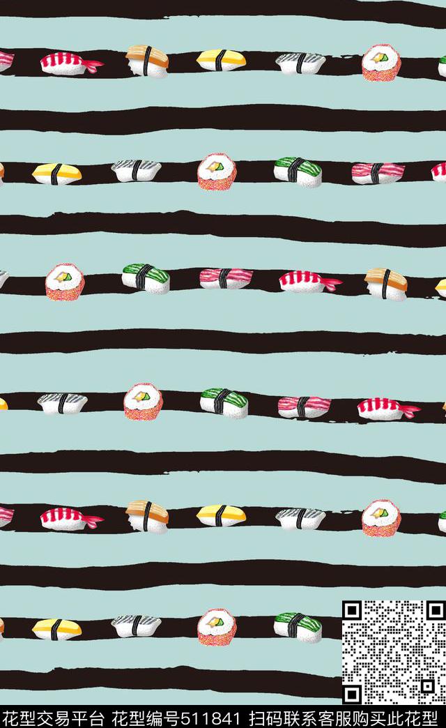 条纹水墨笔刷数码印花华亿平台下载（图片编号: 511841） - 瓦栏（Walan）