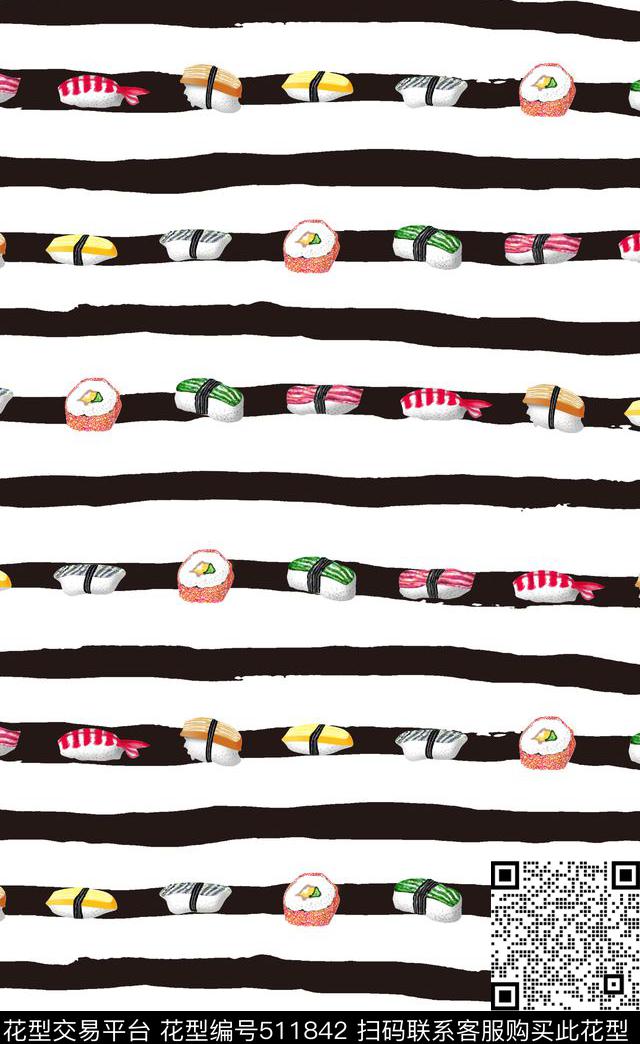 条纹水墨笔刷数码印花华亿平台下载（图片编号: 511842） - 瓦栏（Walan）