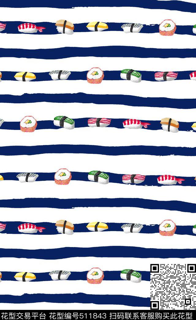 条纹水墨笔刷数码印花华亿平台下载（图片编号: 511843） - 瓦栏（Walan）