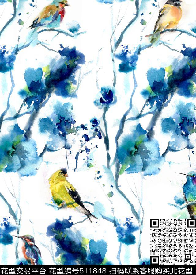 女装水彩花卉数码印花华亿平台下载（图片编号: 511848） - 瓦栏（Walan）