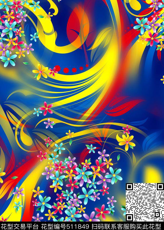 高清花卉抽象数码印花华亿平台下载（图片编号: 511849） - 瓦栏（Walan）