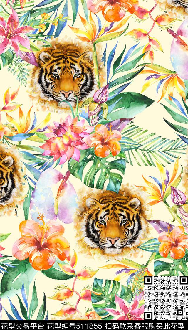热带风情花卉百合天堂鸟龟背竹数码印花华亿平台下载（图片编号: 511855） - 瓦栏（Walan）