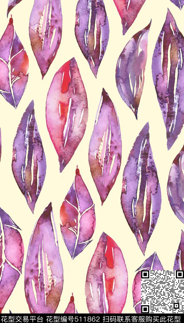 清新简洁时尚植物叶子数码印花华亿平台下载（图片编号: 511862） - 瓦栏（Walan）