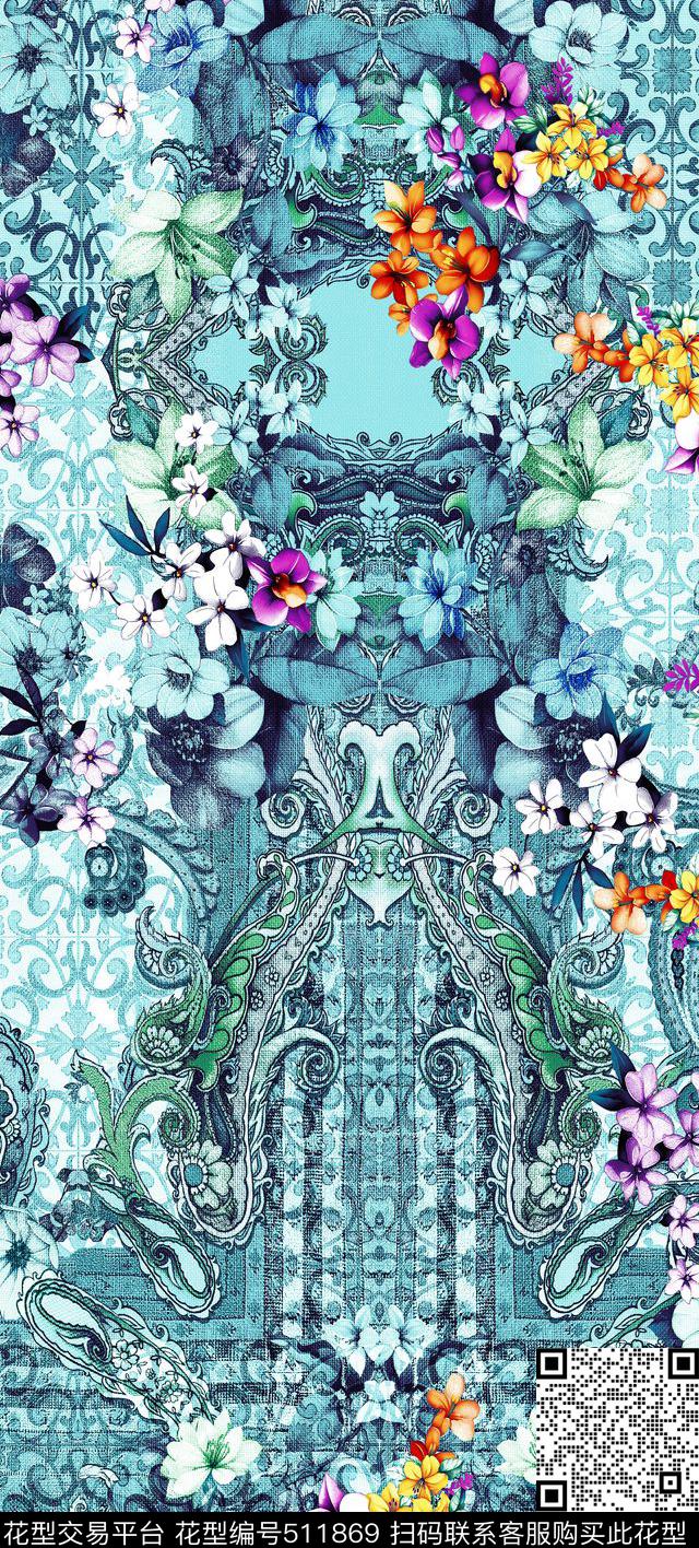 花卉几何现代数码印花华亿平台下载（图片编号: 511869） - 瓦栏（Walan）