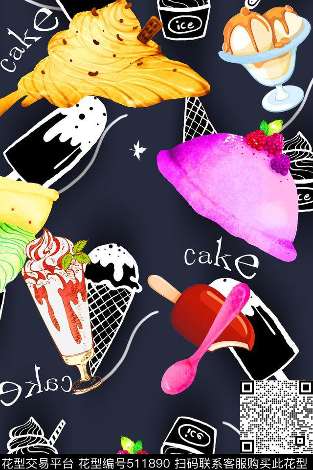 冰激凌纯色底卡通数码印花华亿平台下载（图片编号: 511890） - 瓦栏（Walan）