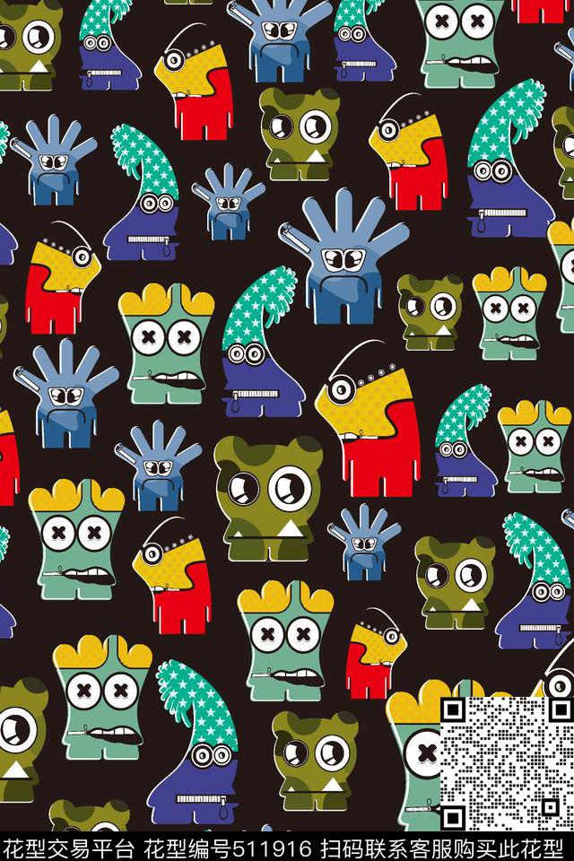 卡通可爱怪兽传统印花华亿平台下载（图片编号: 511916） - 瓦栏（Walan）