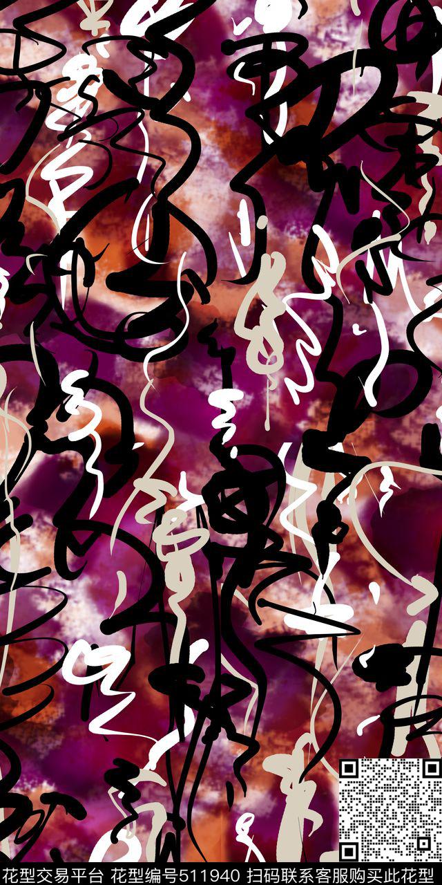 时尚个性抽象线数码印花华亿平台下载（图片编号: 511940） - 瓦栏（Walan）
