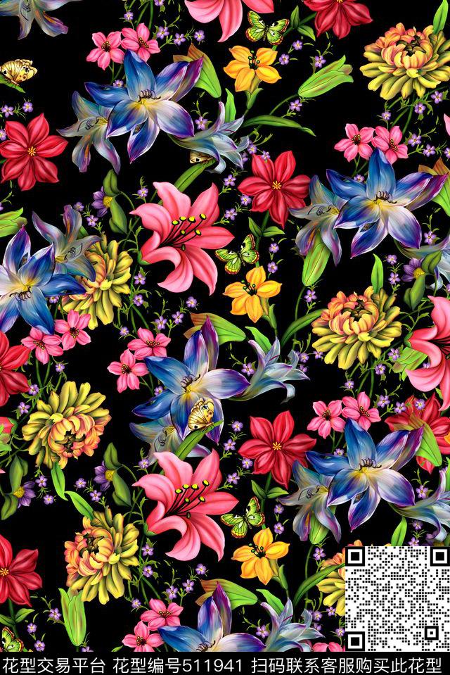 时尚花卉热带数码印花华亿平台下载（图片编号: 511941） - 瓦栏（Walan）