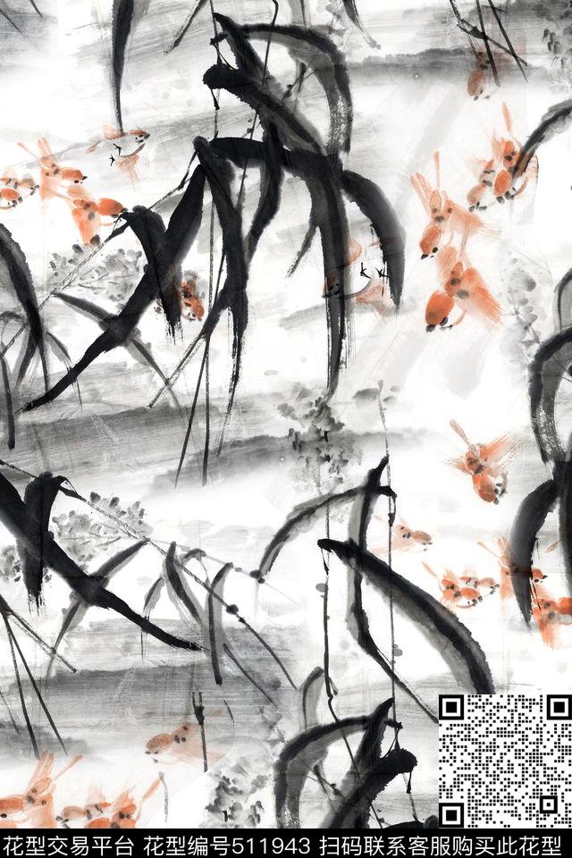 大牌水墨画山水画数码印花华亿平台下载（图片编号: 511943） - 瓦栏（Walan）