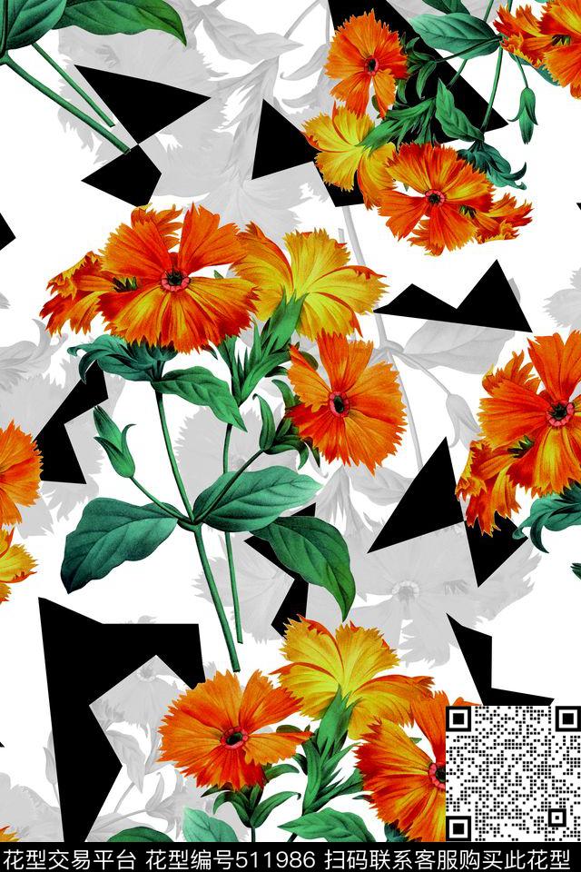 几何时尚花数码印花华亿平台下载（图片编号: 511986） - 瓦栏（Walan）