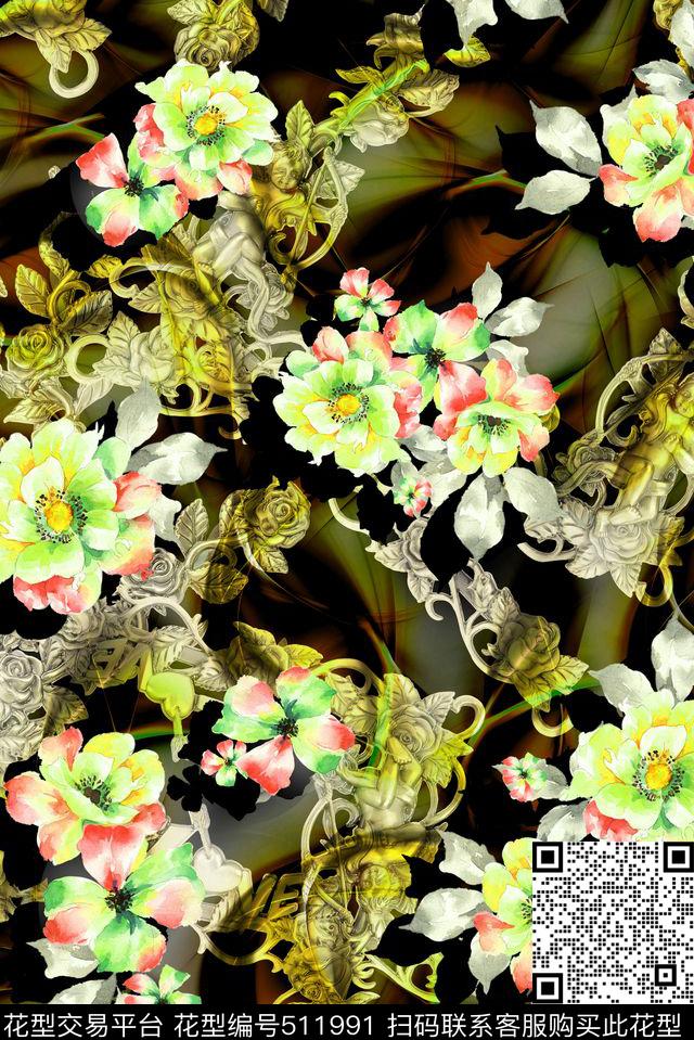 水彩花卉抽象底纹数码印花华亿平台下载（图片编号: 511991） - 瓦栏（Walan）