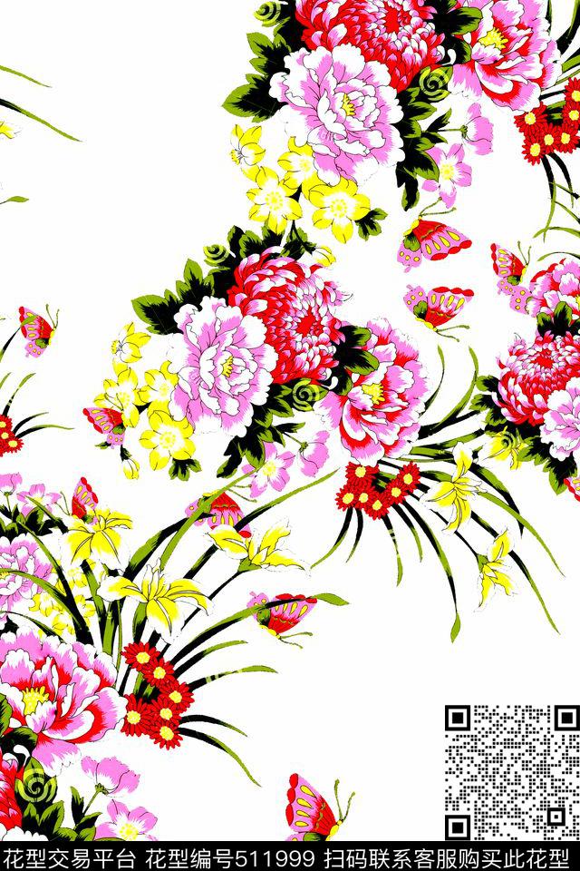 春季大牌花卉传统印花华亿平台下载（图片编号: 511999） - 瓦栏（Walan）