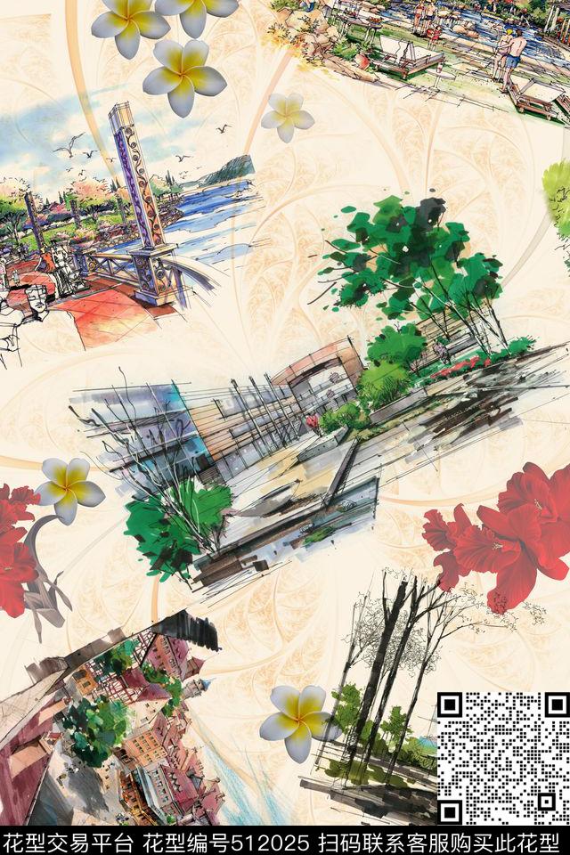 建筑流行时尚中国风数码印花华亿平台下载（图片编号: 512025） - 瓦栏（Walan）