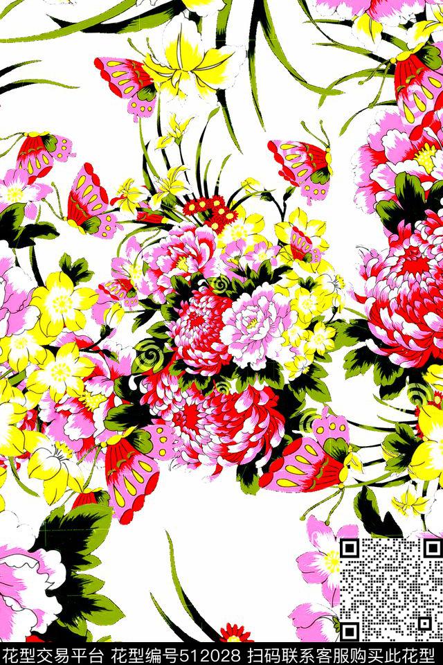 花卉时尚大牌鲜花狂舞数码印花华亿平台下载（图片编号: 512028） - 瓦栏（Walan）