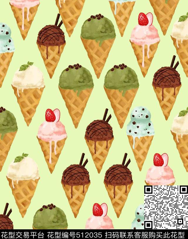 冰淇淋图案创意服装面料创意图案设计数码印花华亿平台下载（图片编号: 512035） - 瓦栏（Walan）