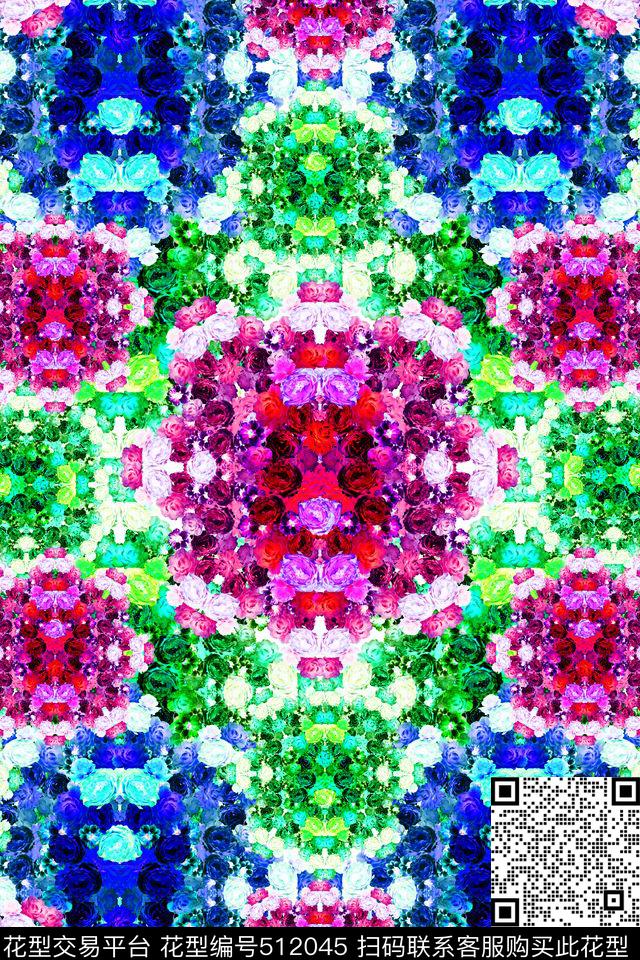 时尚花卉花簇数码印花华亿平台下载（图片编号: 512045） - 瓦栏（Walan）