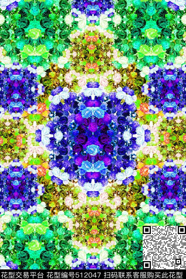 时尚花卉花簇数码印花华亿平台下载（图片编号: 512047） - 瓦栏（Walan）
