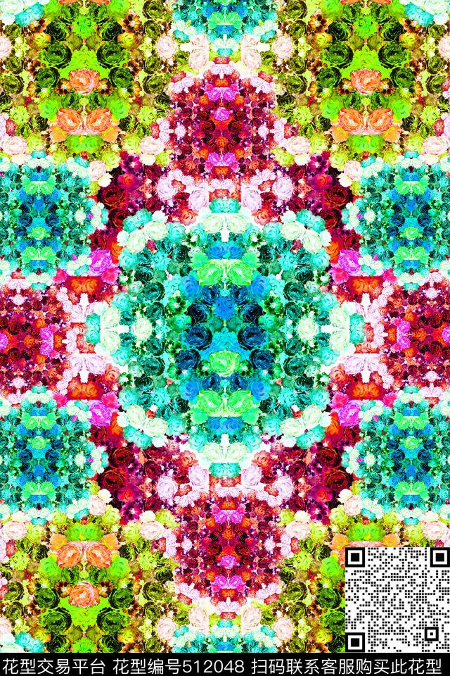 时尚花卉花簇数码印花华亿平台下载（图片编号: 512048） - 瓦栏（Walan）