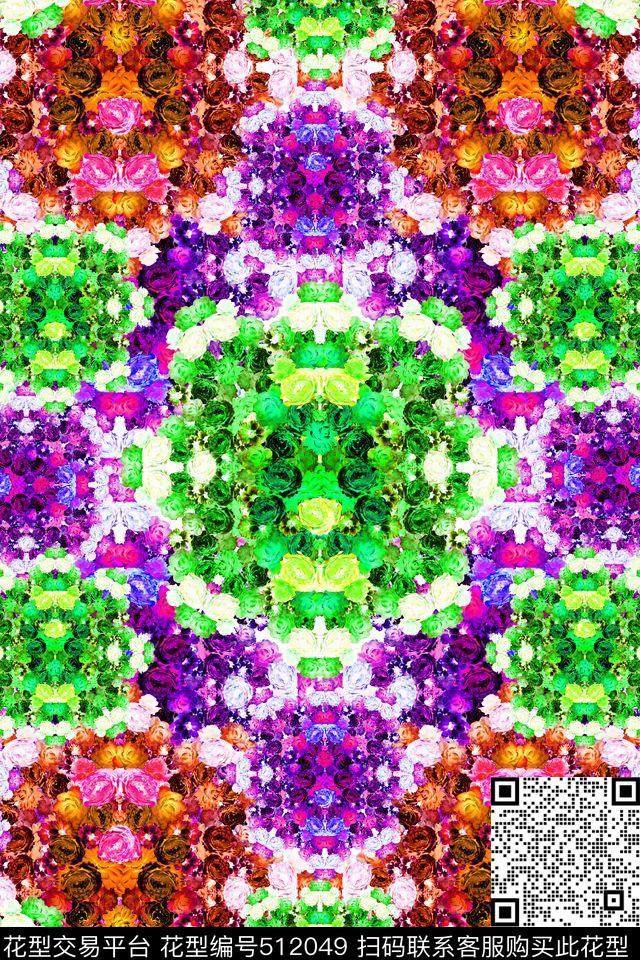 时尚花卉花簇数码印花华亿平台下载（图片编号: 512049） - 瓦栏（Walan）
