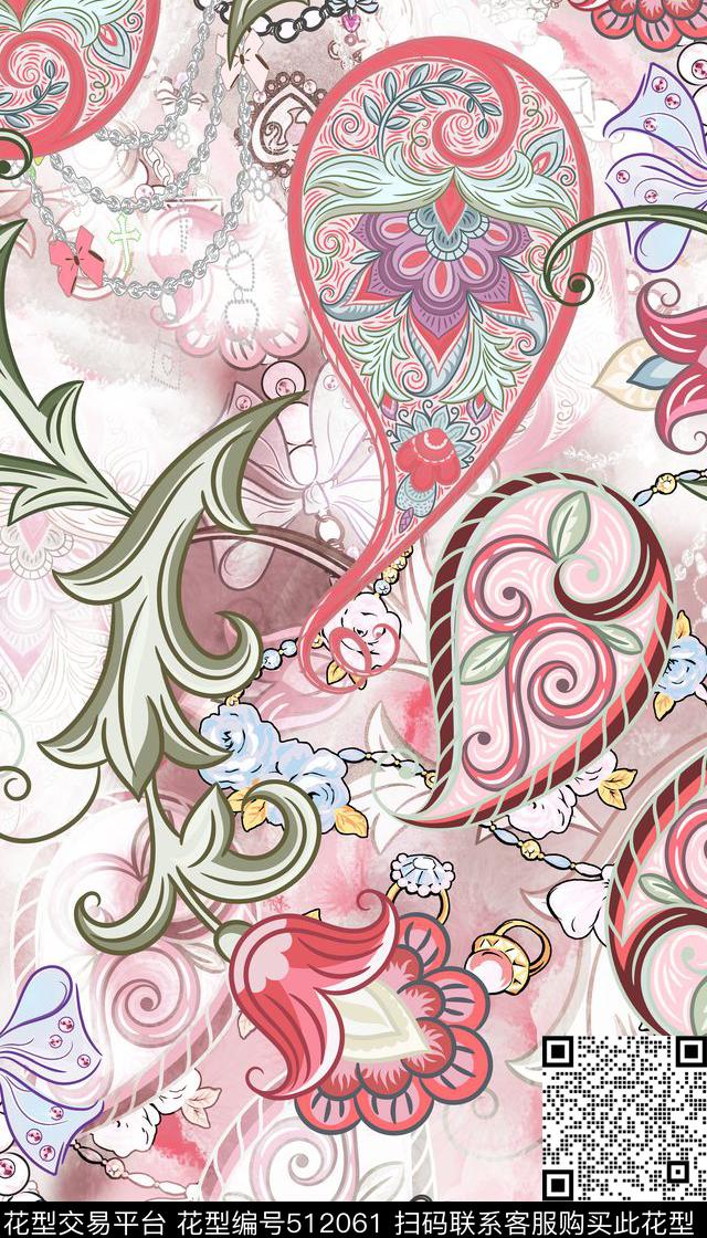 女装四方连续花鸟植物数码印花华亿平台下载（图片编号: 512061） - 瓦栏（Walan）