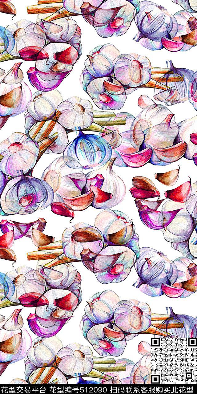 休闲小清新蒜头蒜瓣数码印花华亿平台下载（图片编号: 512090） - 瓦栏（Walan）