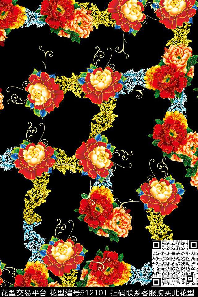 富贵牡丹花金属数码印花华亿平台下载（图片编号: 512101） - 瓦栏（Walan）