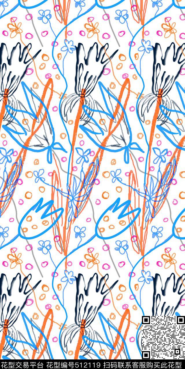 笔触波浪插画传统印花华亿平台下载（图片编号: 512119） - 瓦栏（Walan）