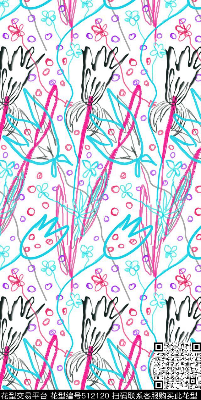 手绘线条笔触传统印花华亿平台下载（图片编号: 512120） - 瓦栏（Walan）