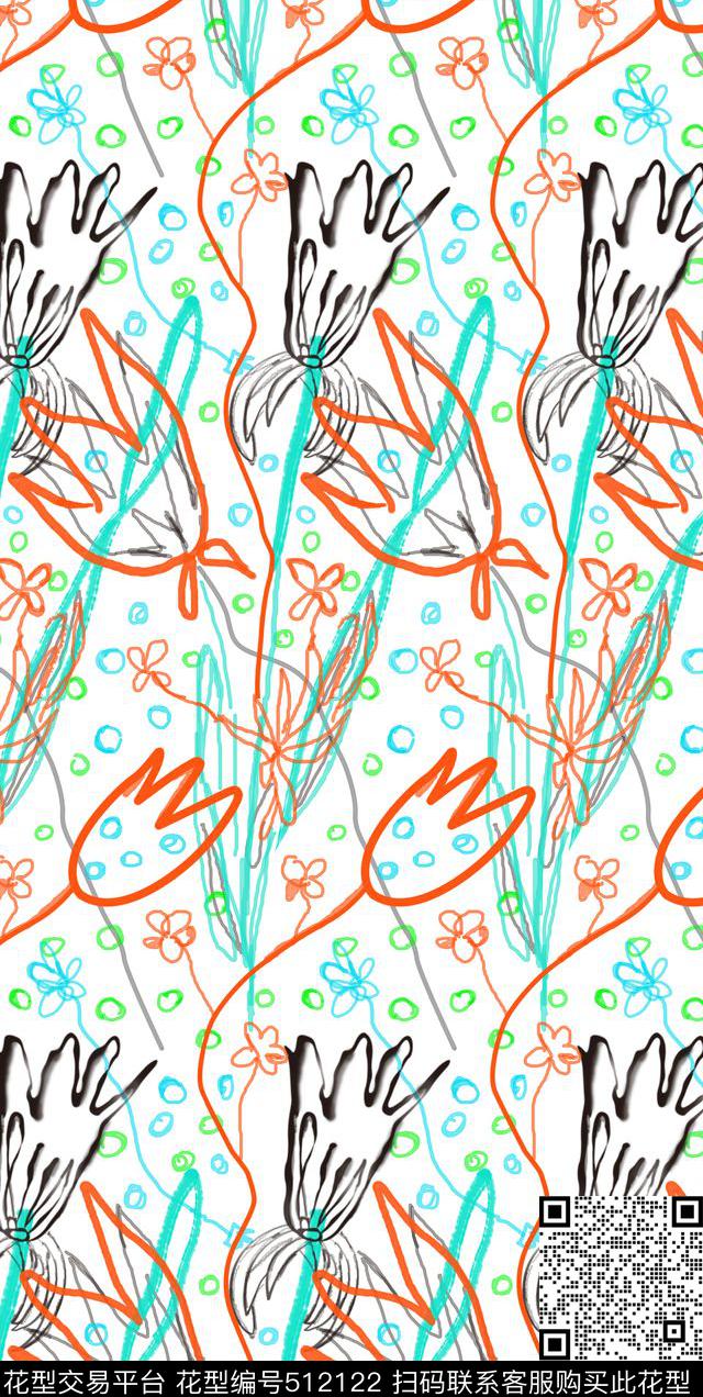 手绘线条笔触传统印花华亿平台下载（图片编号: 512122） - 瓦栏（Walan）