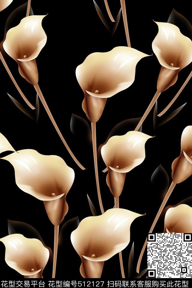 时尚喇叭花金数码印花华亿平台下载（图片编号: 512127） - 瓦栏（Walan）