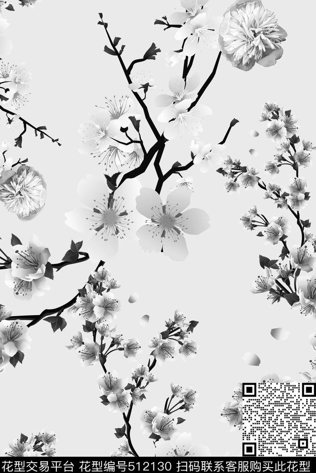 工笔花卉枝条传统印花华亿平台下载（图片编号: 512130） - 瓦栏（Walan）