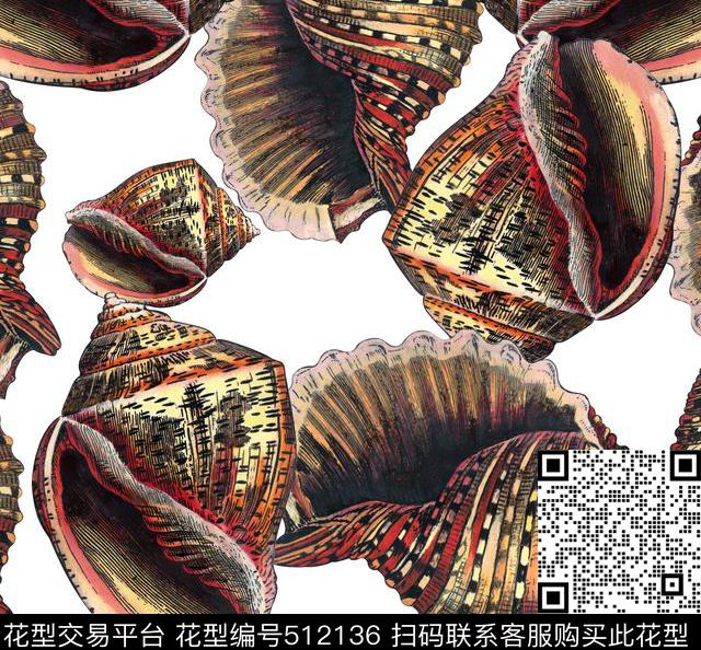 贝类海螺海生动物数码印花华亿平台下载（图片编号: 512136） - 瓦栏（Walan）