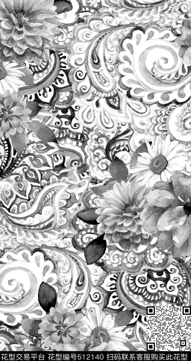 花卉几何纹理数码印花华亿平台下载（图片编号: 512140） - 瓦栏（Walan）