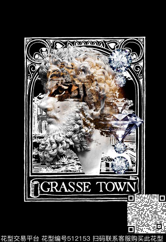 潮流时尚创意大卫石膏头像数码印花华亿平台下载（图片编号: 512153） - 瓦栏（Walan）