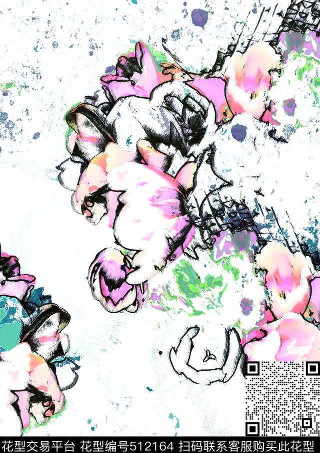 抽象线条云纹数码印花华亿平台下载（图片编号: 512164） - 瓦栏（Walan）