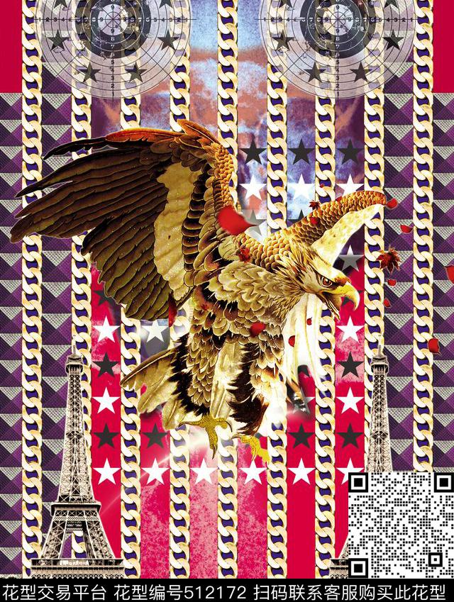 欧式雄鹰链条数码印花华亿平台下载（图片编号: 512172） - 瓦栏（Walan）