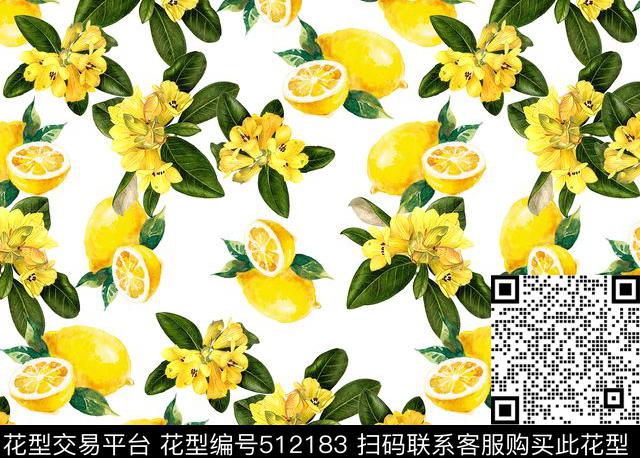 D&G春夏潮流时尚柠檬手绘花卉数码印花华亿平台下载（图片编号: 512183） - 瓦栏（Walan）