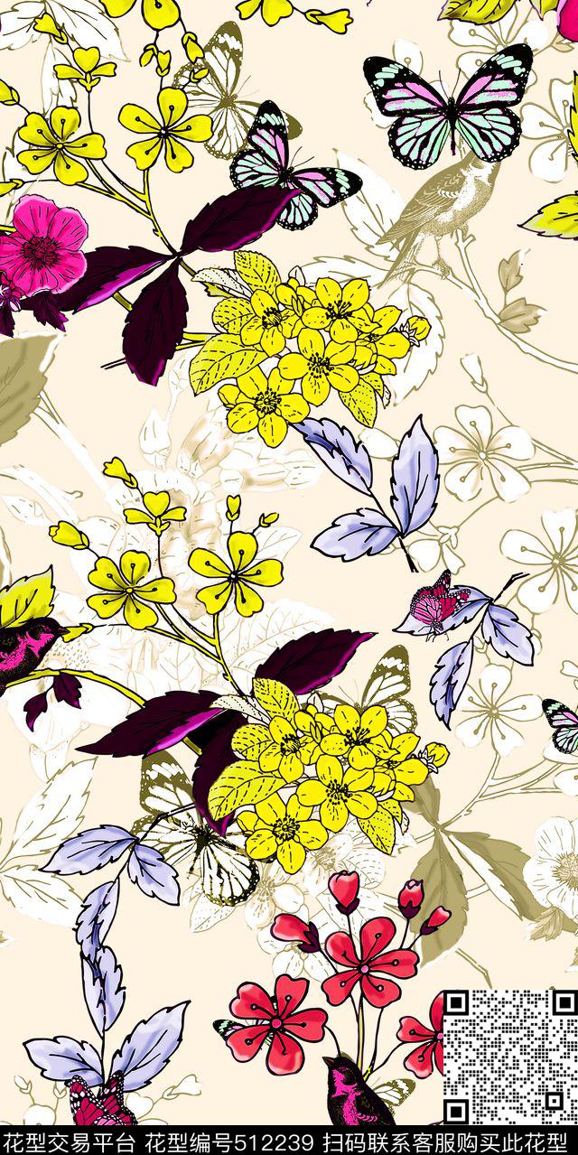 手绘花朵异域数码印花华亿平台下载（图片编号: 512239） - 瓦栏（Walan）