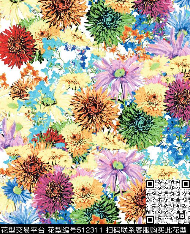 花卉女装优雅数码印花华亿平台下载（图片编号: 512311） - 瓦栏（Walan）