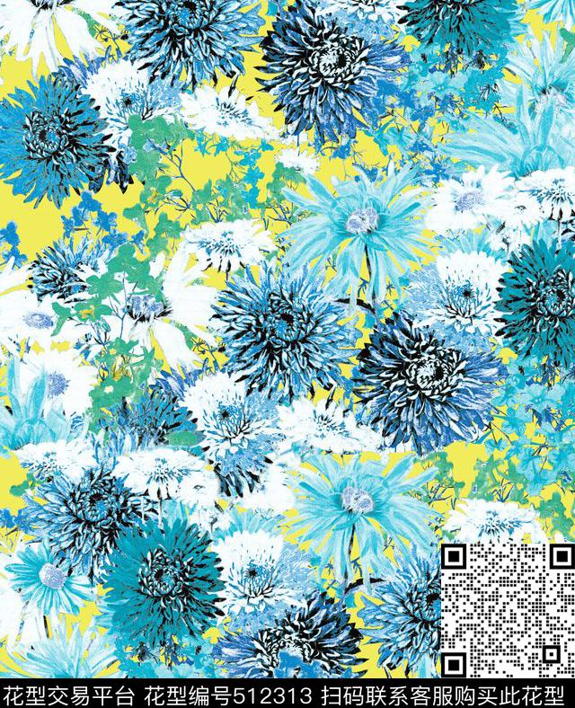 原创花卉优雅数码印花华亿平台下载（图片编号: 512313） - 瓦栏（Walan）