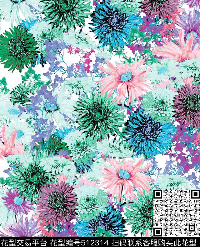 原创花卉优雅数码印花华亿平台下载（图片编号: 512314） - 瓦栏（Walan）