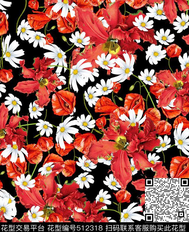 D&G风格潮流时尚菊花数码印花华亿平台下载（图片编号: 512318） - 瓦栏（Walan）